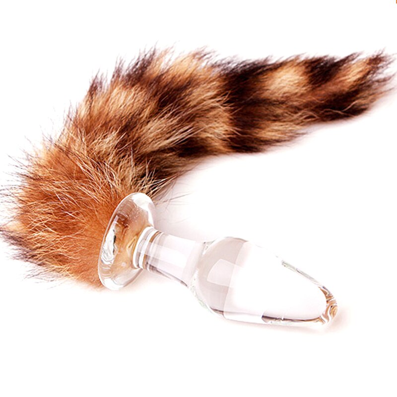 Анальная стеклянная пробка с хвостиком,прозрачная, GT-04-S 