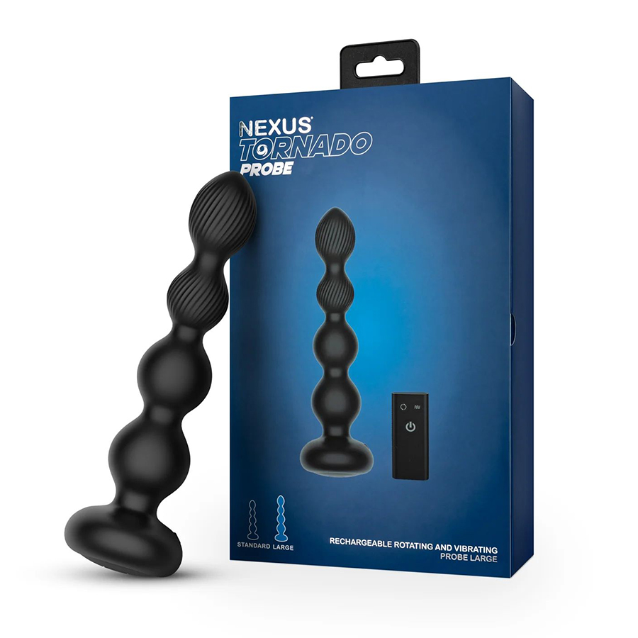 Nexus Tornado Beaded Probe Large Анальная вибровтулка с пультом, функцией вращения, черная