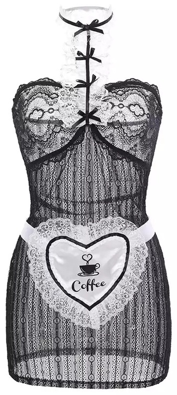 JSY 7015 S/M Французская горничная (пуховка, головной убор, перчатки, стринги, платье, фартук)