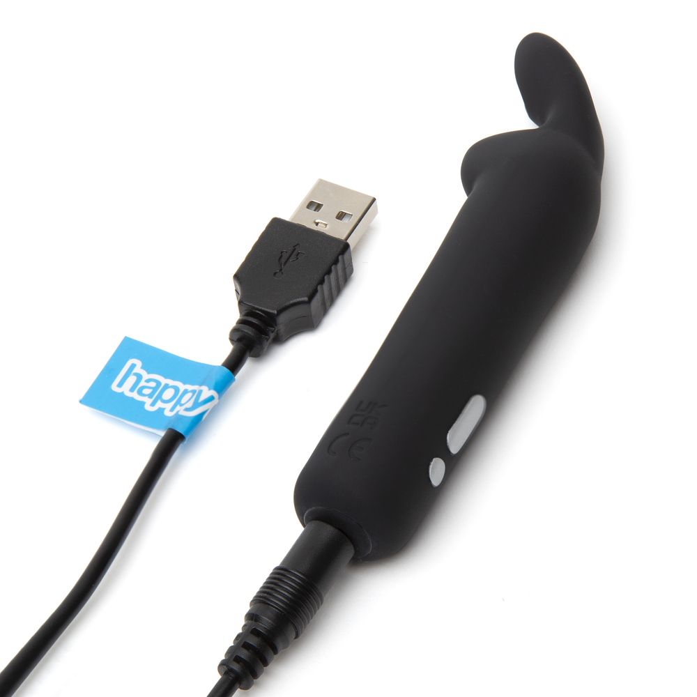 Вибропуля Happy Rabbit черная, мощная водонепроницаемая с кроличьими ушками