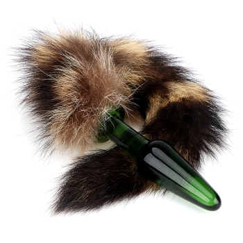 Анальная стеклянная пробка с хвостиком,зеленая, GT-04-S 