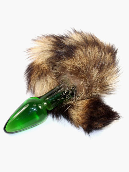 Анальная стеклянная пробка с хвостиком,зеленая, GT-04-S 