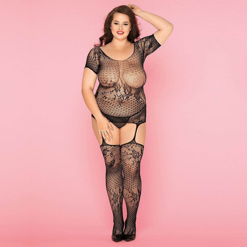 JSY P81178 Боди сетка большого размера L-XXL с имитацией чулок